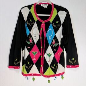 Vintage Sweater Cardigan Cocktail Martini Club Jack B. Quick XL - FLAWS
